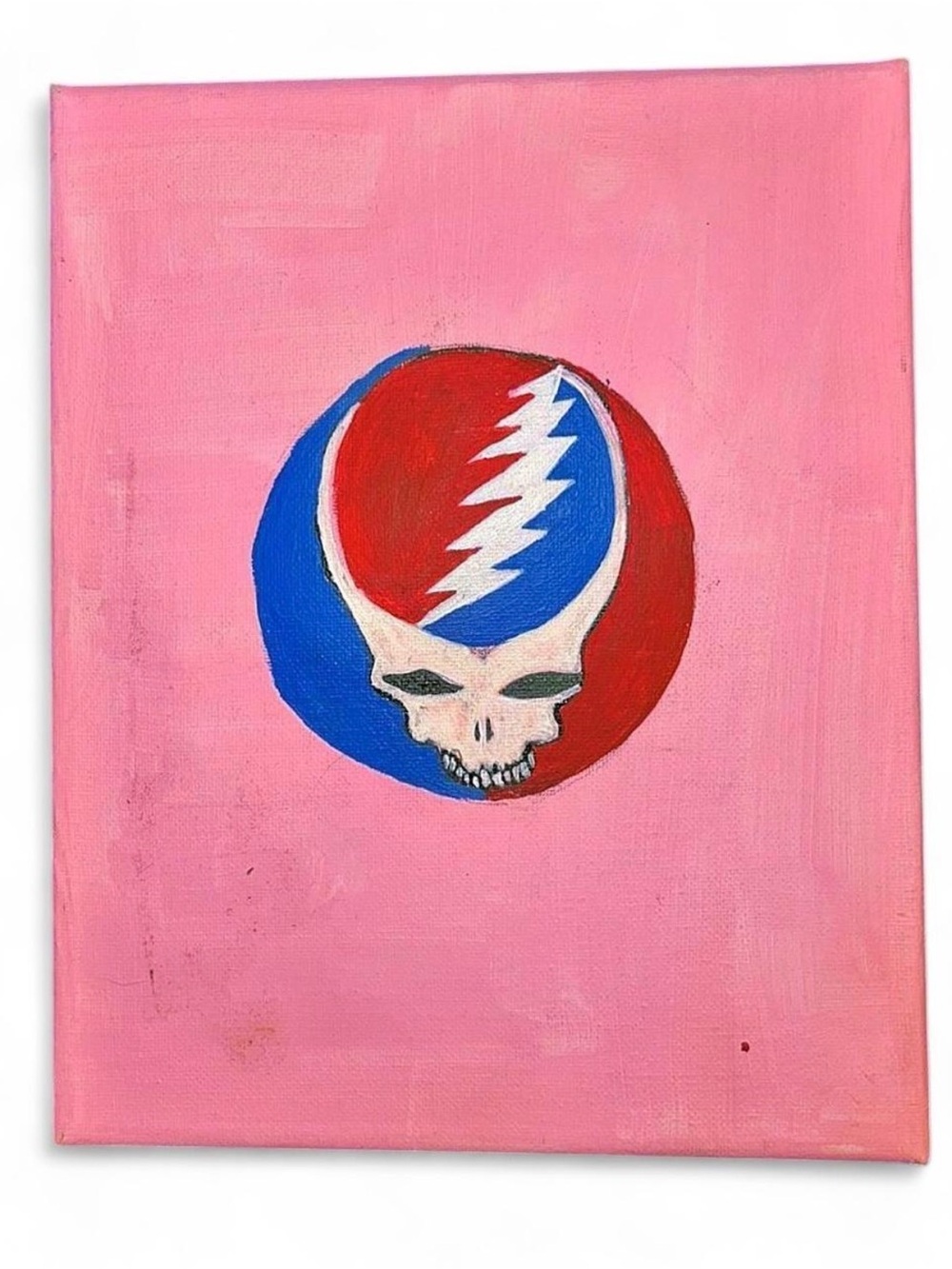 Grateful Dead Pink Canvas with Red, Blue & White Steal Your Face Skull